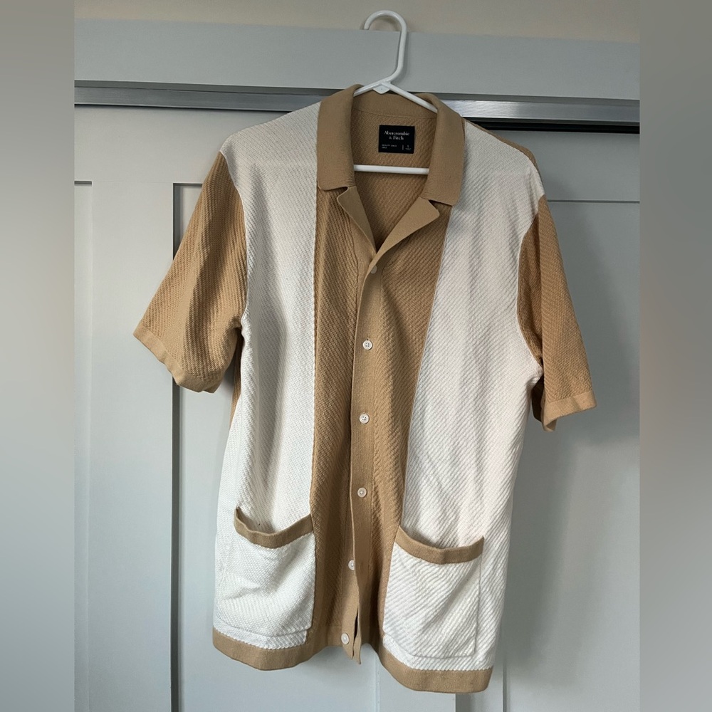 Abercrombie Tan and White Button Up